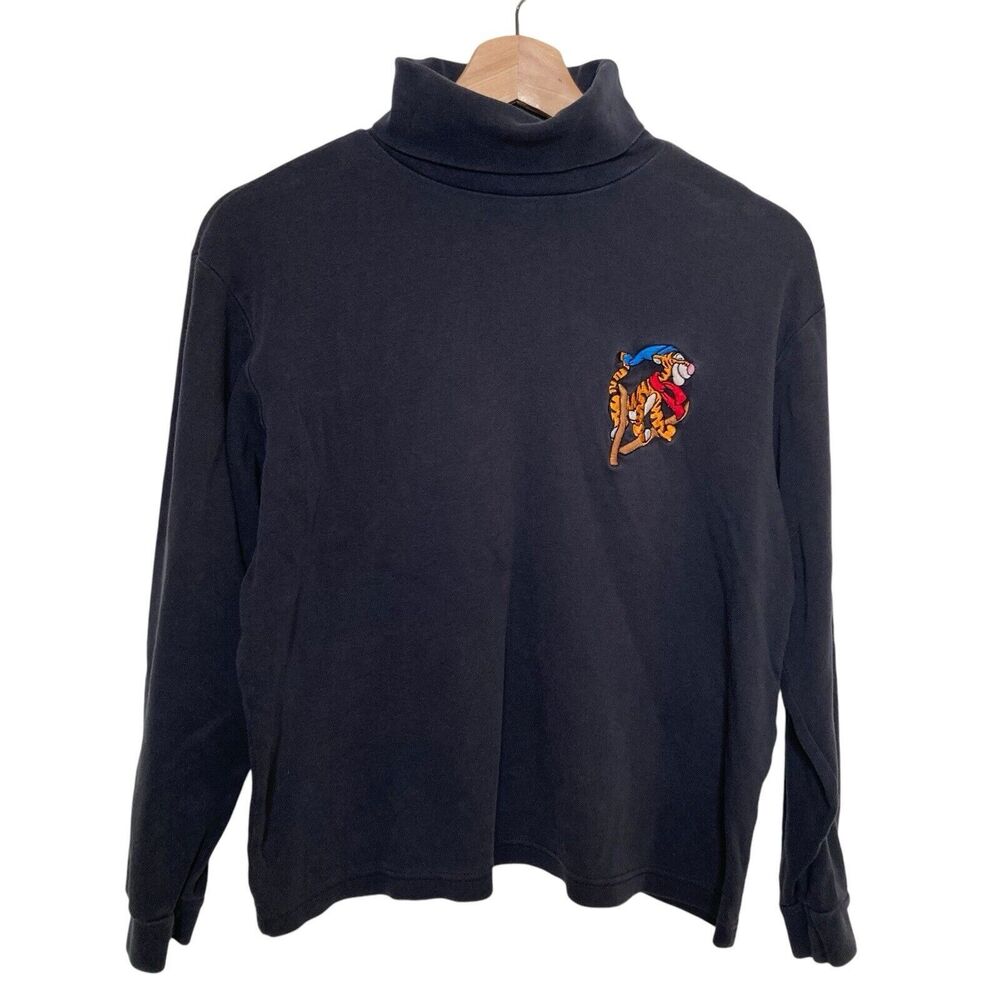 Vintage Mickey Inc Tigger Long Sleeve Turtleneck Embroidered USA Small Black